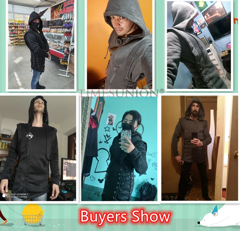 Streetwear Hoodies Men 2025 Fashion Hooded Loose Coat Zipper Hoodies with Side Lashing Crossed Plus Size Sweatshirt Men