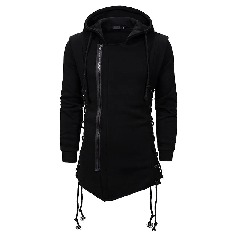 Streetwear Hoodies Men 2025 Fashion Hooded Loose Coat Zipper Hoodies with Side Lashing Crossed Plus Size Sweatshirt Men