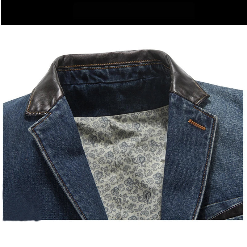Plus Size Men's Jackets Denim Outwear Spring Autumn Men Clothing Male Blazers Suits Jeans Patchwork Leather Slim Fit Coat MY190