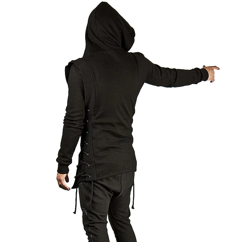 Streetwear Hoodies Men 2025 Fashion Hooded Loose Coat Zipper Hoodies with Side Lashing Crossed Plus Size Sweatshirt Men