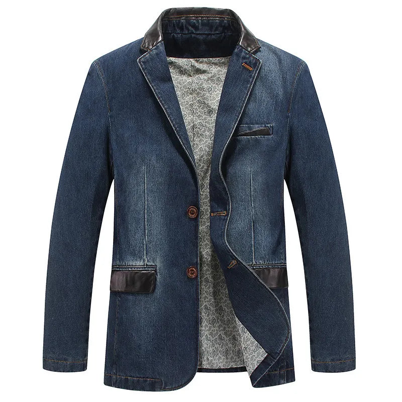 Plus Size Men's Jackets Denim Outwear Spring Autumn Men Clothing Male Blazers Suits Jeans Patchwork Leather Slim Fit Coat MY190