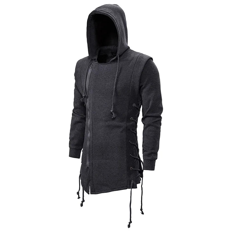 Streetwear Hoodies Men 2025 Fashion Hooded Loose Coat Zipper Hoodies with Side Lashing Crossed Plus Size Sweatshirt Men