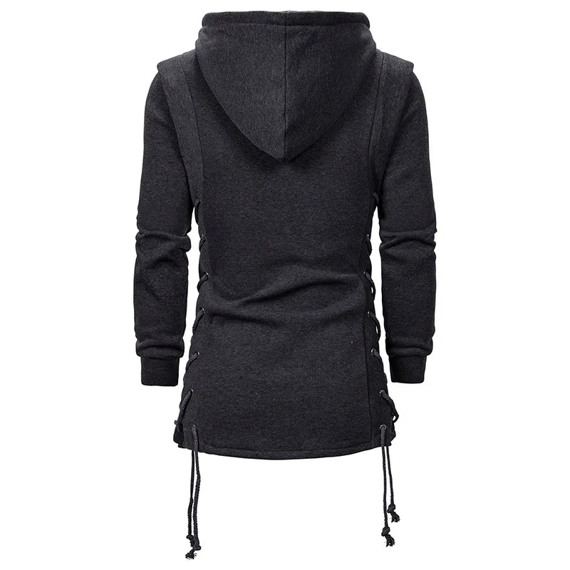 Streetwear Hoodies Men 2025 Fashion Hooded Loose Coat Zipper Hoodies with Side Lashing Crossed Plus Size Sweatshirt Men