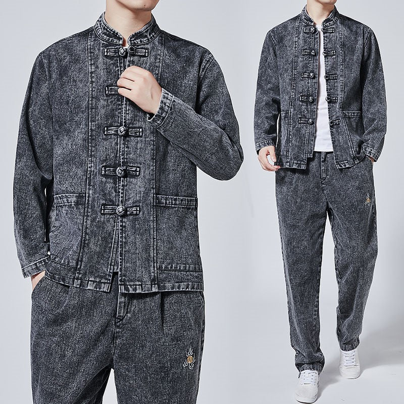 Trendy Spring and Autumn Chinese Style Hanfu Men's Long-Sleeved Tang Suit
