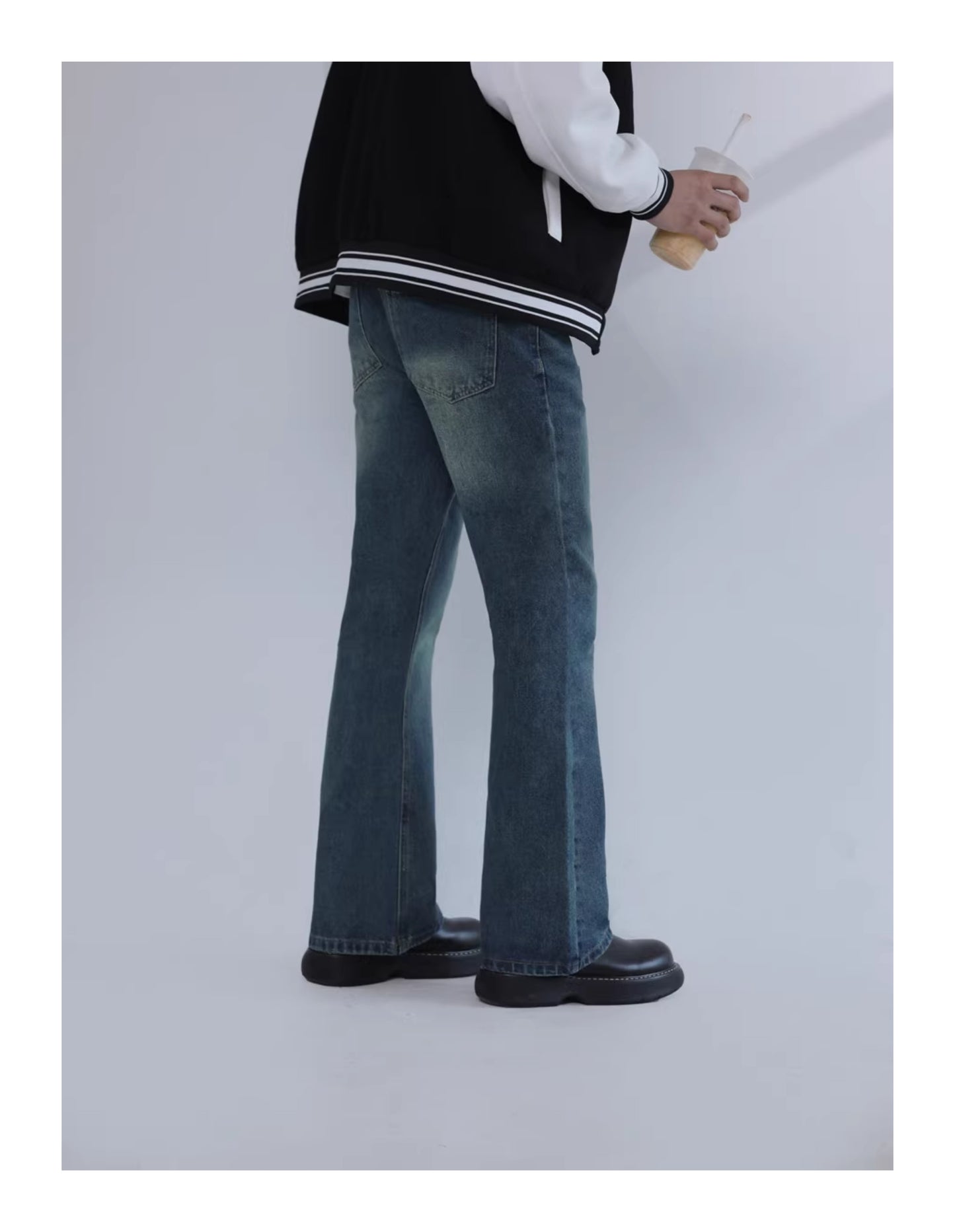 American Retro Blue Skinny Denim Men's Trendy Straight-leg Fancy Boys Vibe Pants High Street Popular Horn