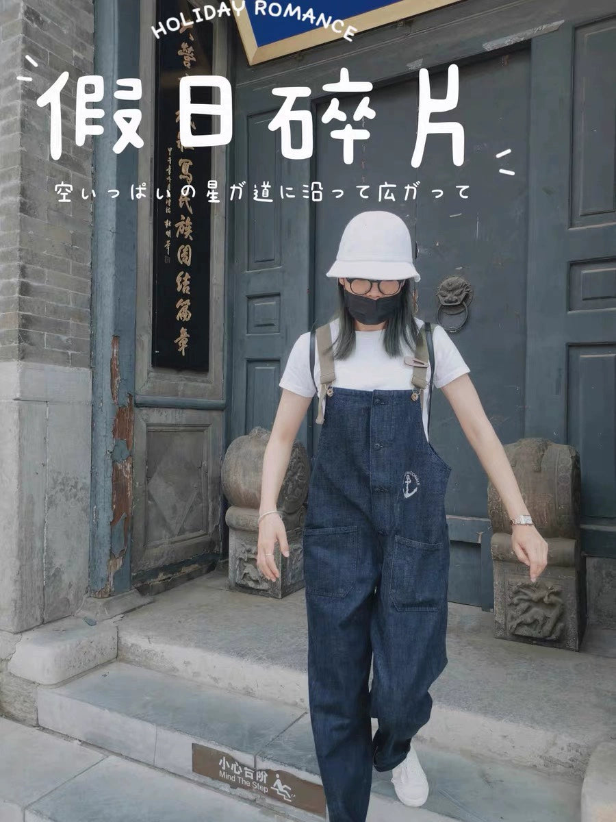 Denim Navy Deck Overalls Washed Overalls