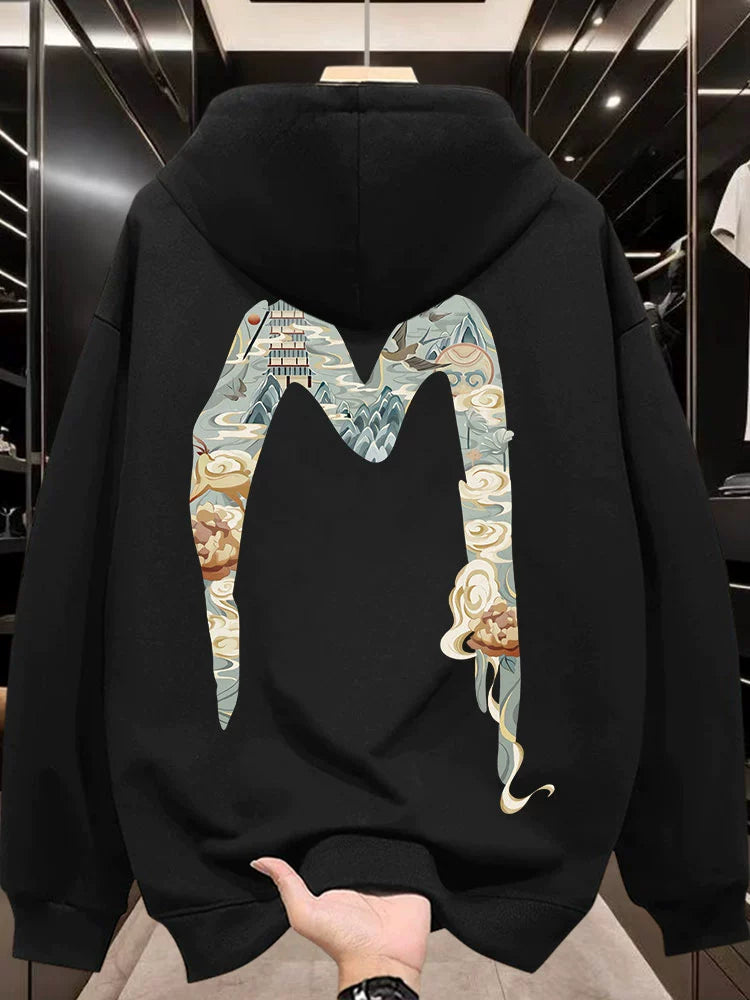 Country Fashion Brand Hooded Sweatshirt Men New Arrival Autumn Thin Loose American Retro Fleece-lined Casual Men's Coat