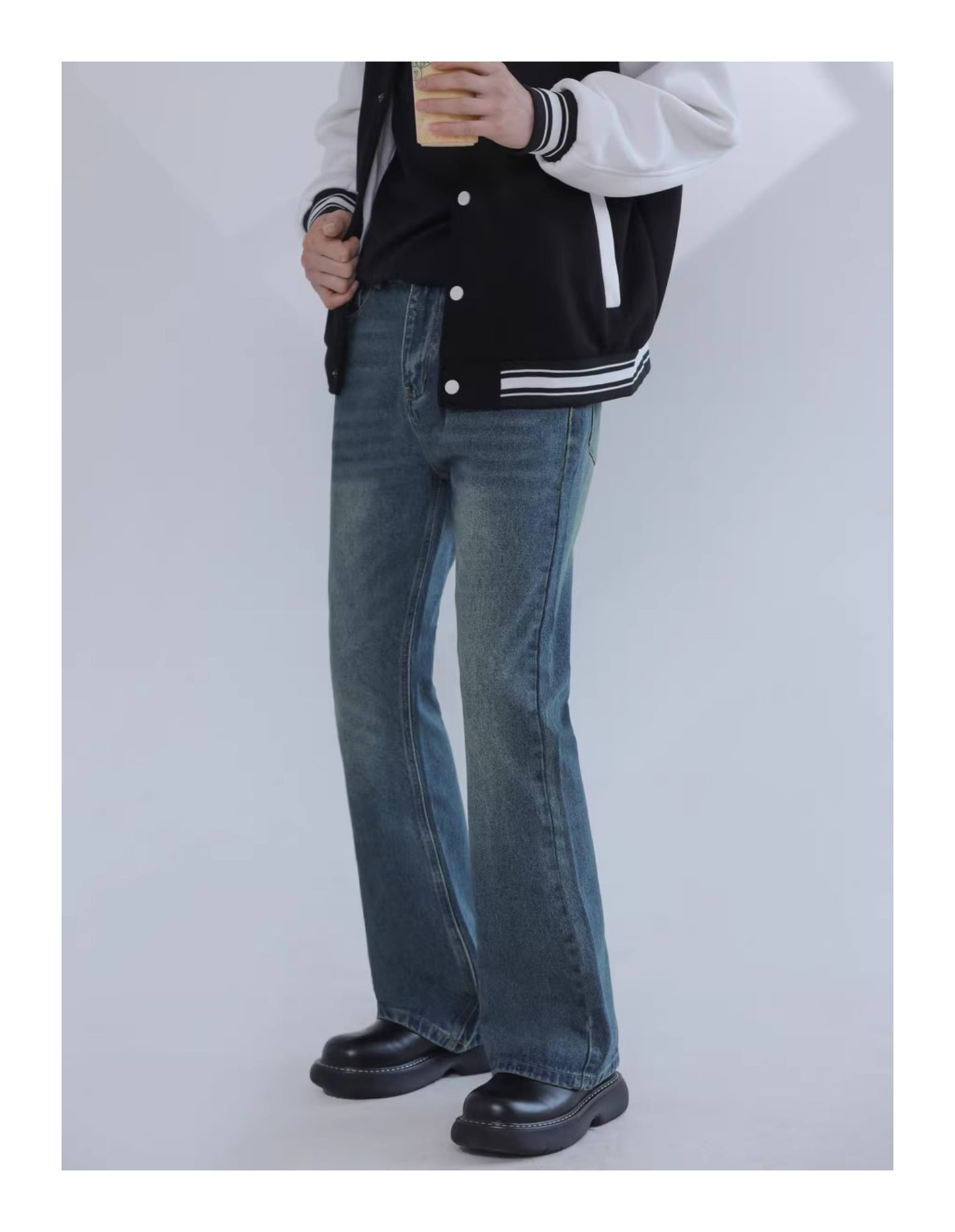 American Retro Blue Skinny Denim Men's Trendy Straight-leg Fancy Boys Vibe Pants High Street Popular Horn