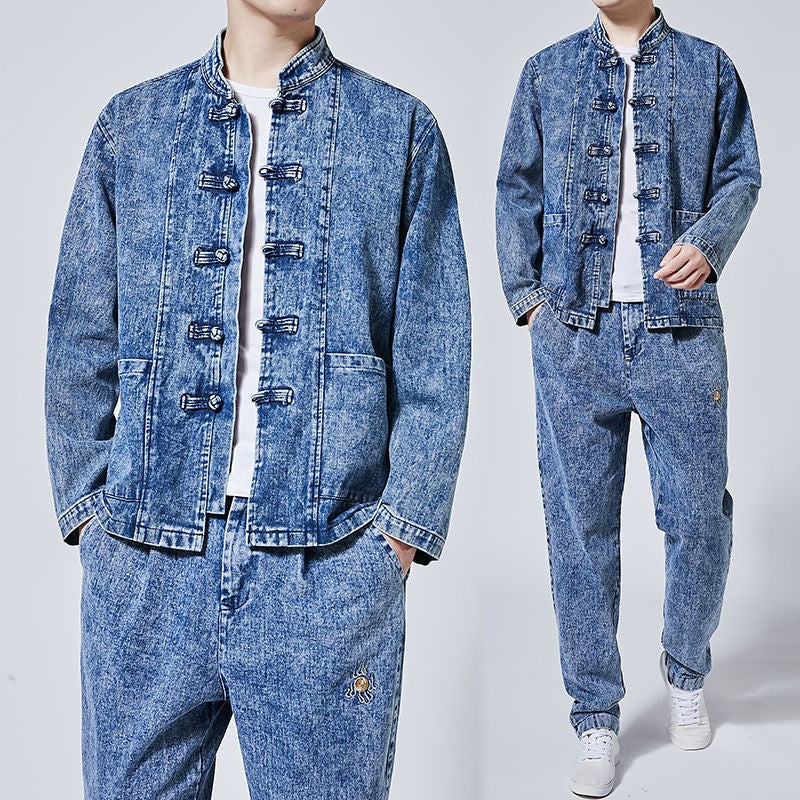 Trendy Spring and Autumn Chinese Style Hanfu Men's Long-Sleeved Tang Suit