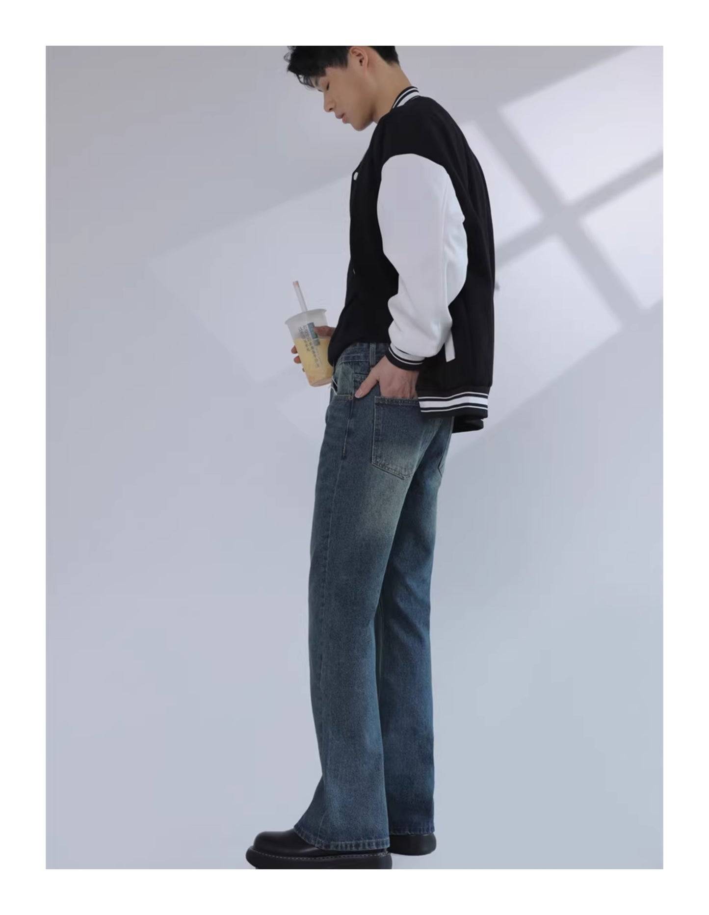 American Retro Blue Skinny Denim Men's Trendy Straight-leg Fancy Boys Vibe Pants High Street Popular Horn