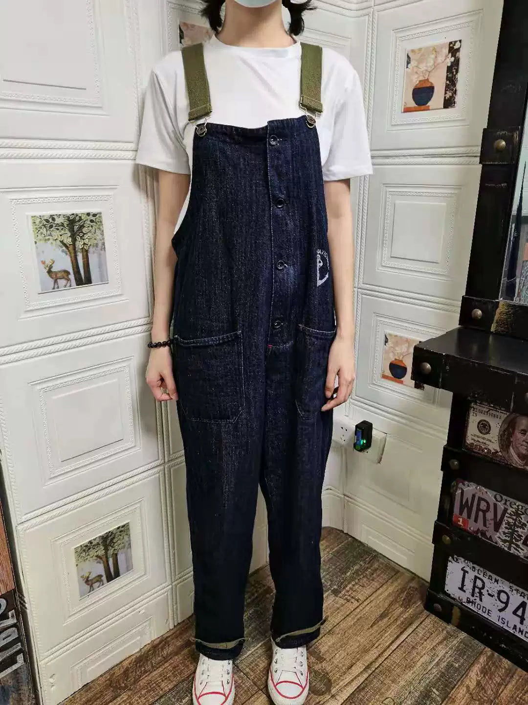 Denim Navy Deck Overalls Washed Overalls