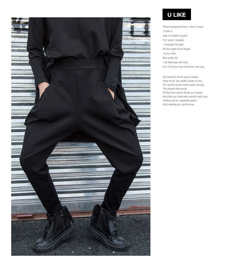 Dark Cool Irregular Casual Hanging Crotch Tappered Pants