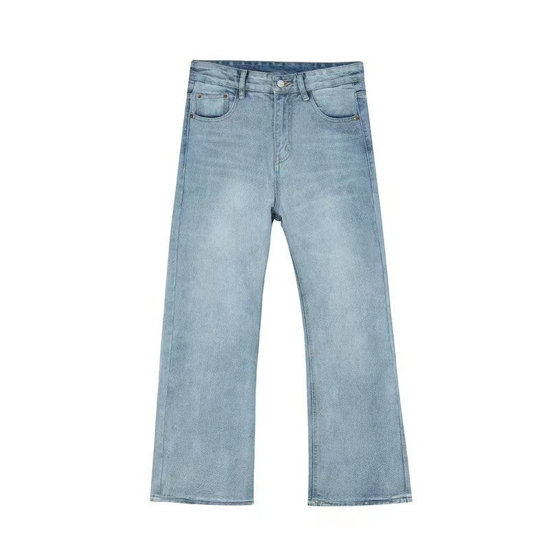 American Retro Blue Skinny Denim Men's Trendy Straight-leg Fancy Boys Vibe Pants High Street Popular Horn