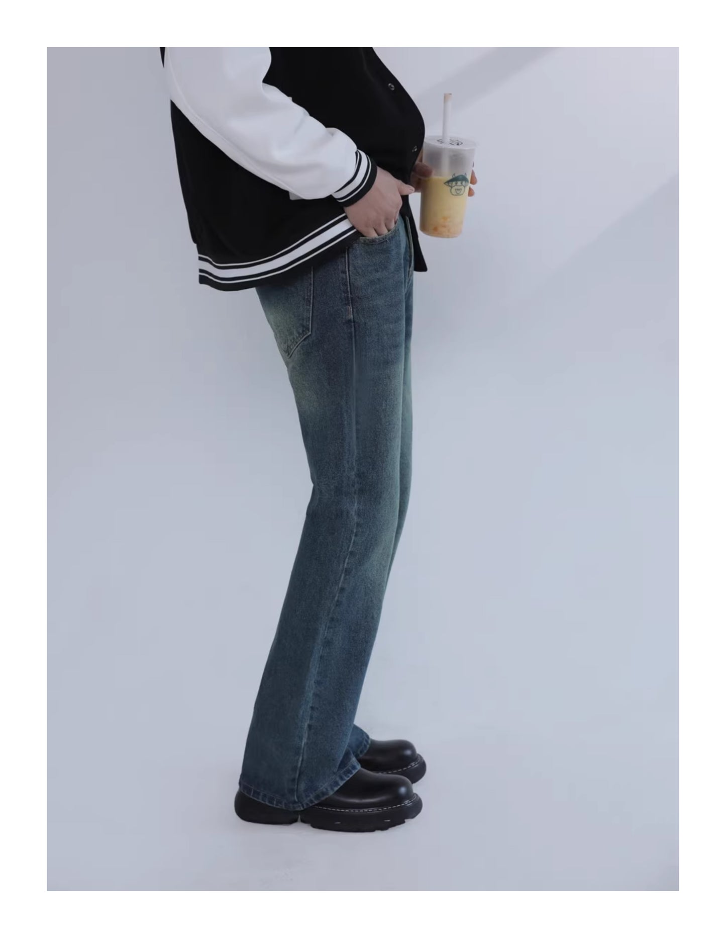 American Retro Blue Skinny Denim Men's Trendy Straight-leg Fancy Boys Vibe Pants High Street Popular Horn
