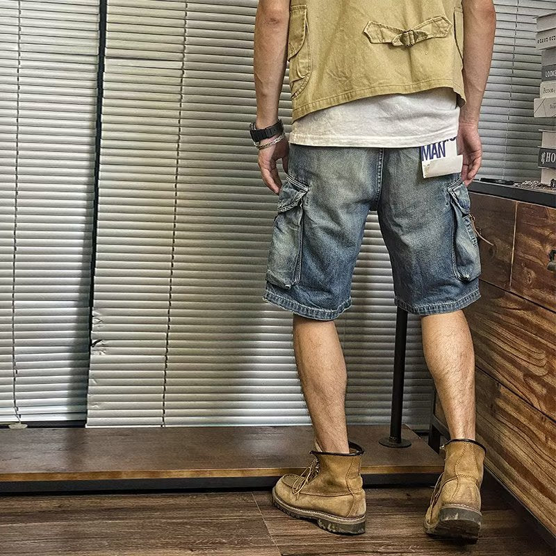 Heavy Weight Denim Summer Cycling Locomotive Fifth Pants Parka