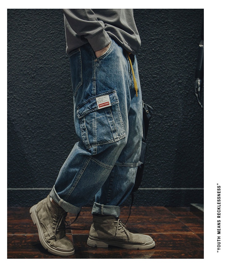 Trendy Spring Multi-Pocket Pants Retro plus Size Workwear