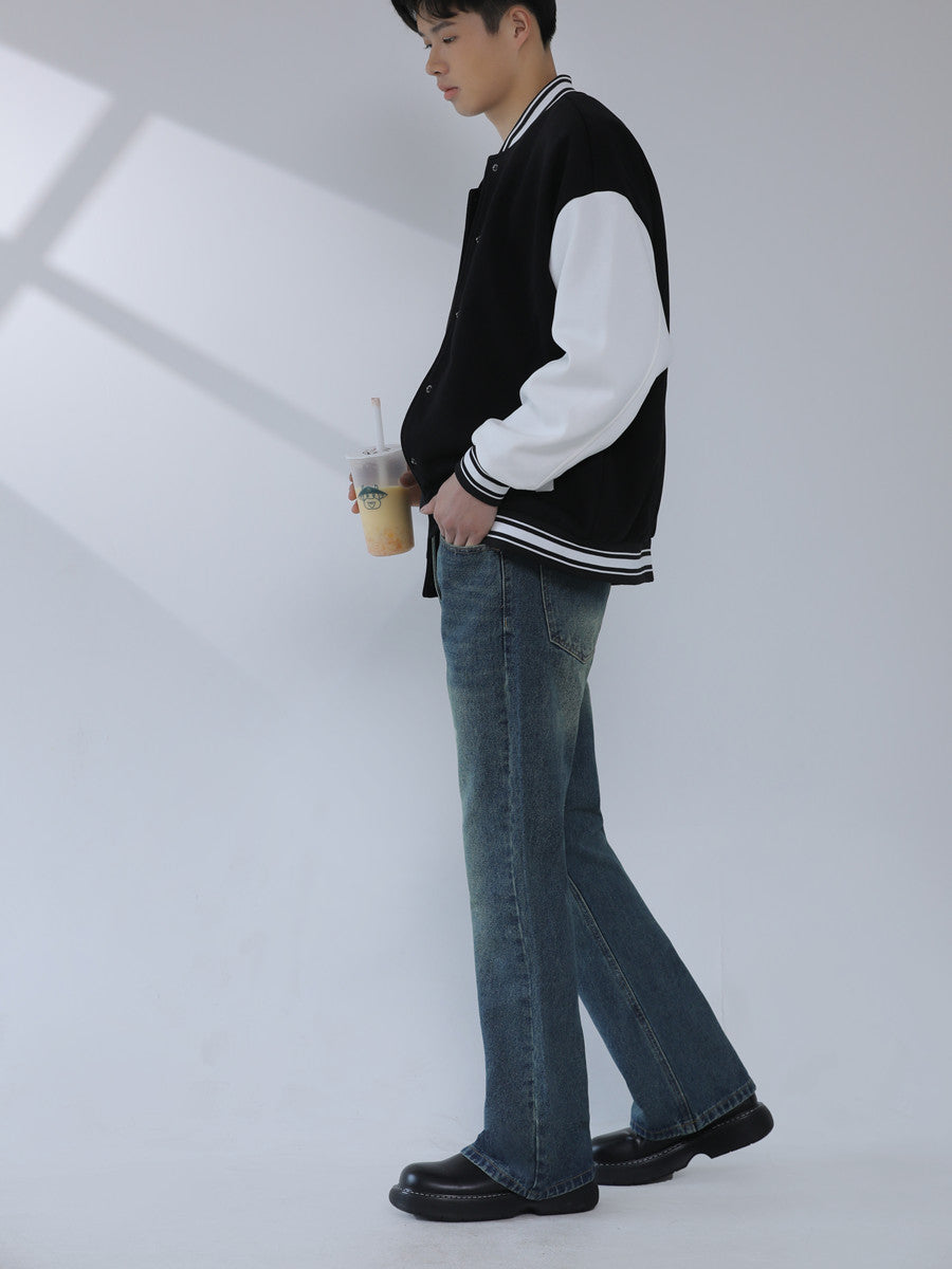 American Retro Blue Skinny Denim Men's Trendy Straight-leg Fancy Boys Vibe Pants High Street Popular Horn