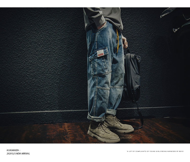 Trendy Spring Multi-Pocket Pants Retro plus Size Workwear