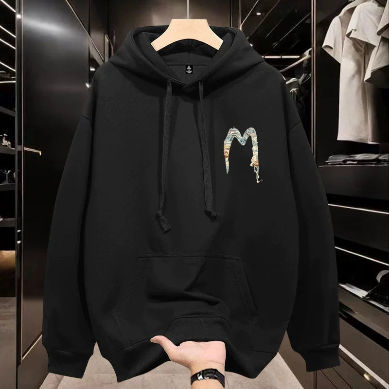 Country Fashion Brand Hooded Sweatshirt Men New Arrival Autumn Thin Loose American Retro Fleece-lined Casual Men's Coat
