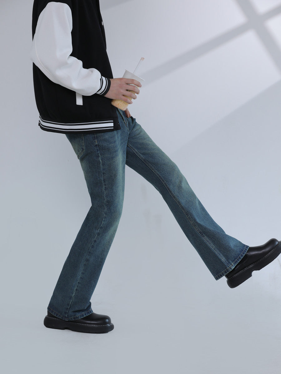 American Retro Blue Skinny Denim Men's Trendy Straight-leg Fancy Boys Vibe Pants High Street Popular Horn
