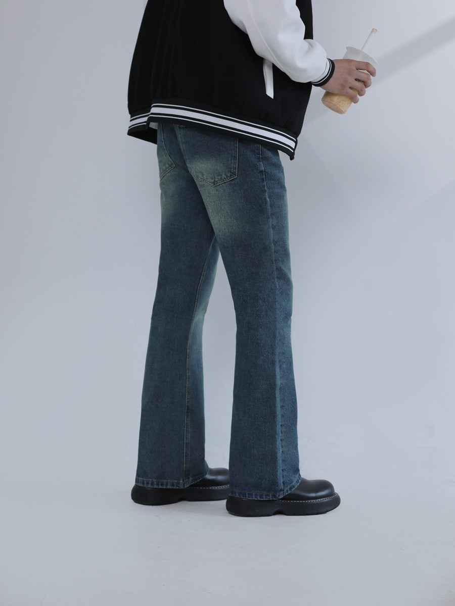 American Retro Blue Skinny Denim Men's Trendy Straight-leg Fancy Boys Vibe Pants High Street Popular Horn