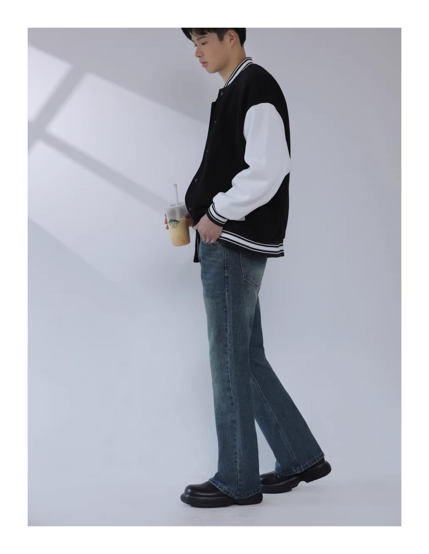 American Retro Blue Skinny Denim Men's Trendy Straight-leg Fancy Boys Vibe Pants High Street Popular Horn