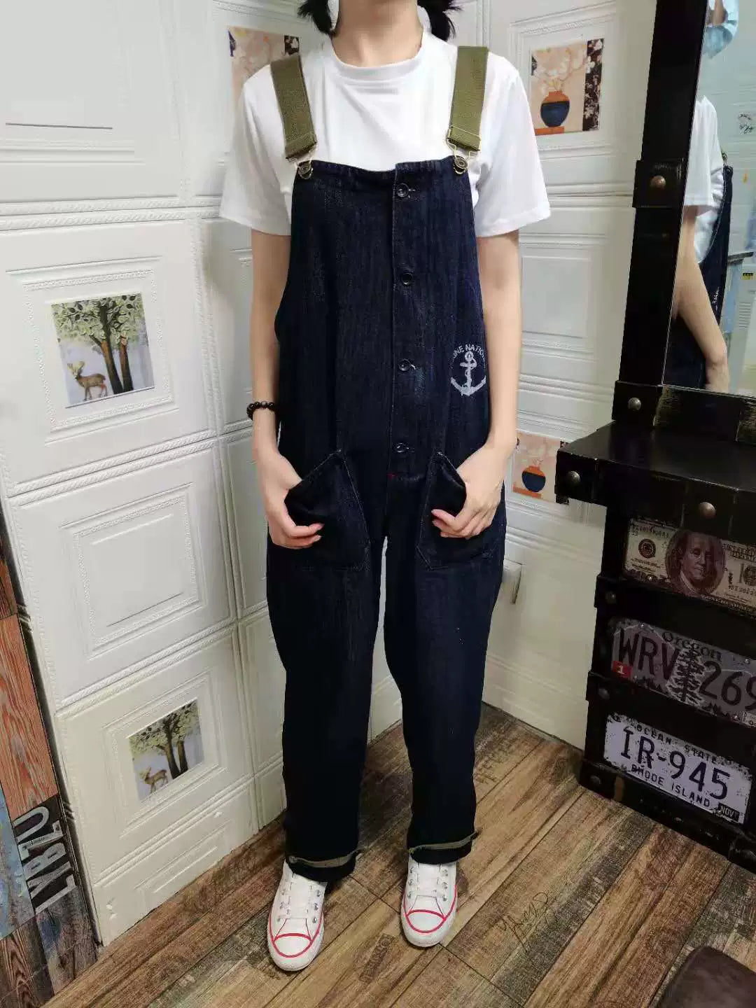 Denim Navy Deck Overalls Washed Overalls