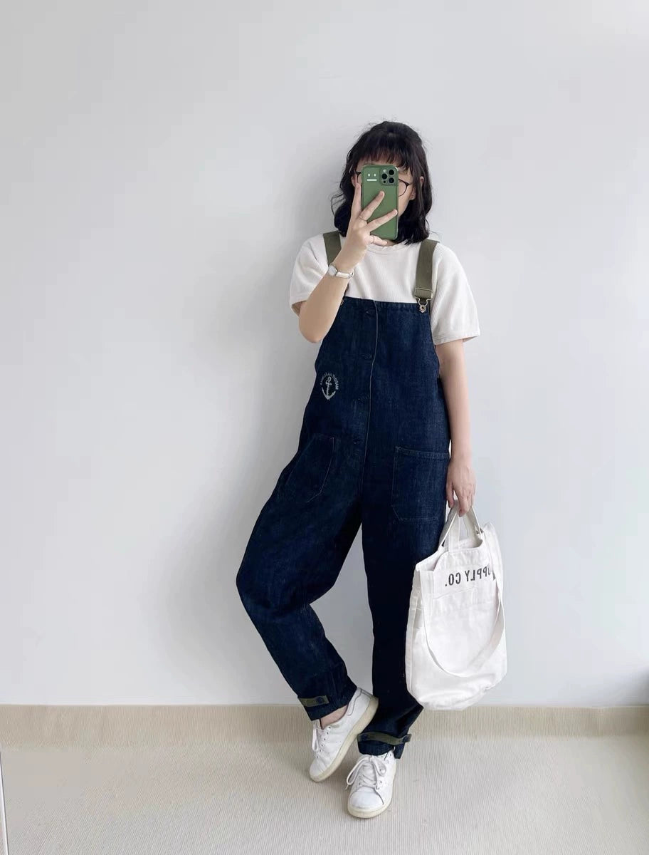 Denim Navy Deck Overalls Washed Overalls