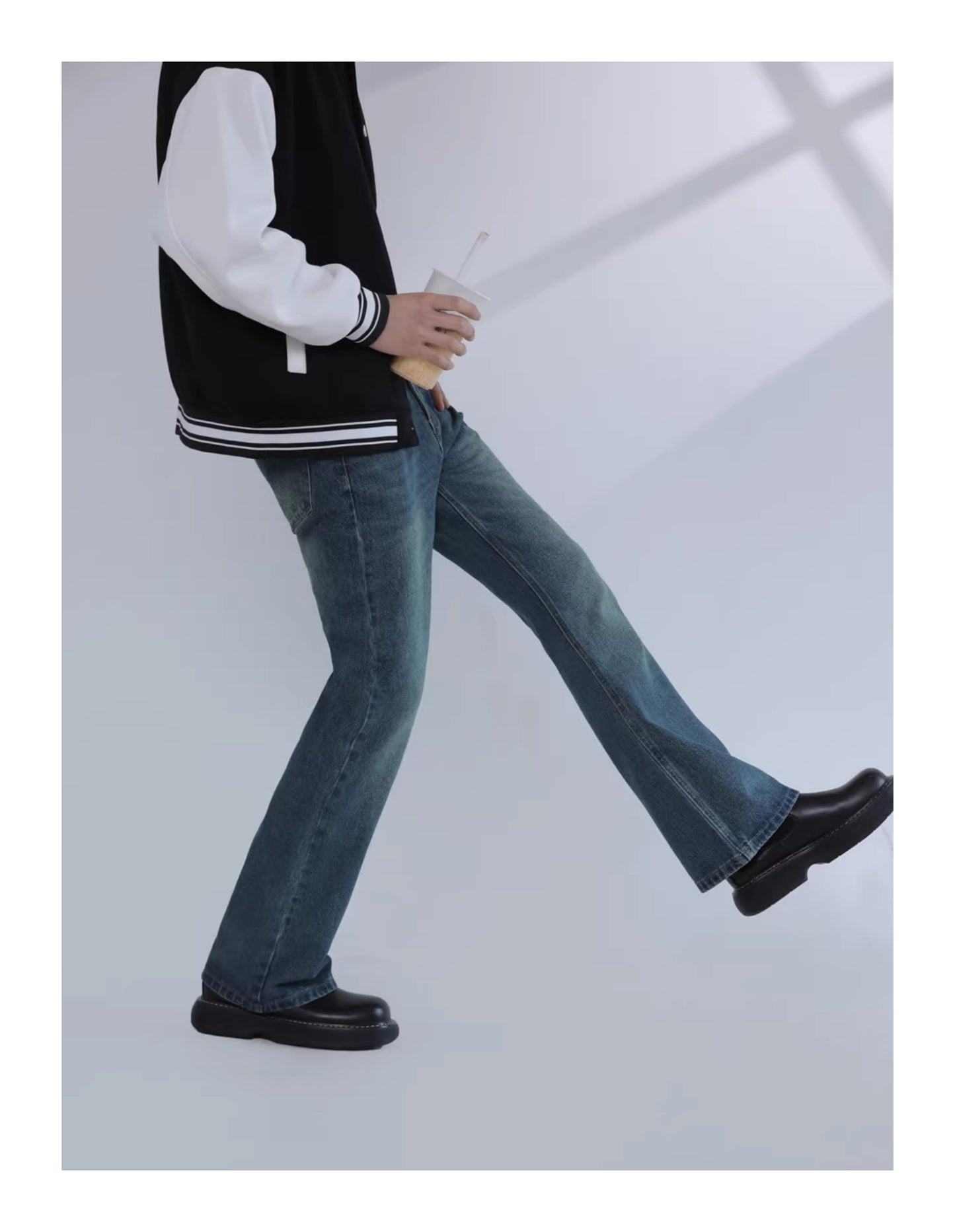 American Retro Blue Skinny Denim Men's Trendy Straight-leg Fancy Boys Vibe Pants High Street Popular Horn
