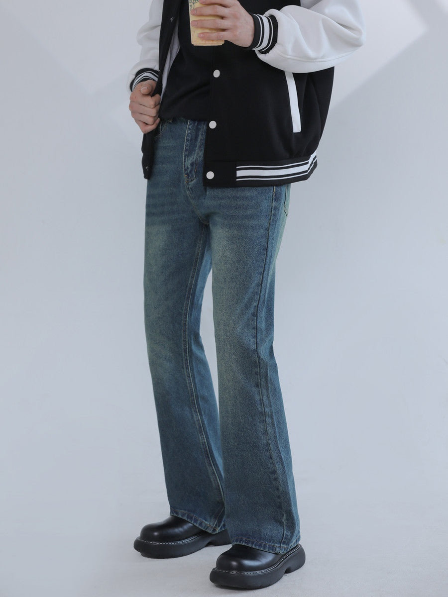 American Retro Blue Skinny Denim Men's Trendy Straight-leg Fancy Boys Vibe Pants High Street Popular Horn
