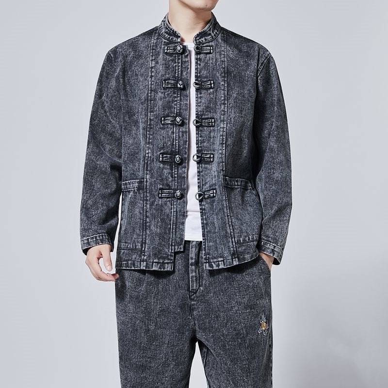 Trendy Spring and Autumn Chinese Style Hanfu Men's Long-Sleeved Tang Suit