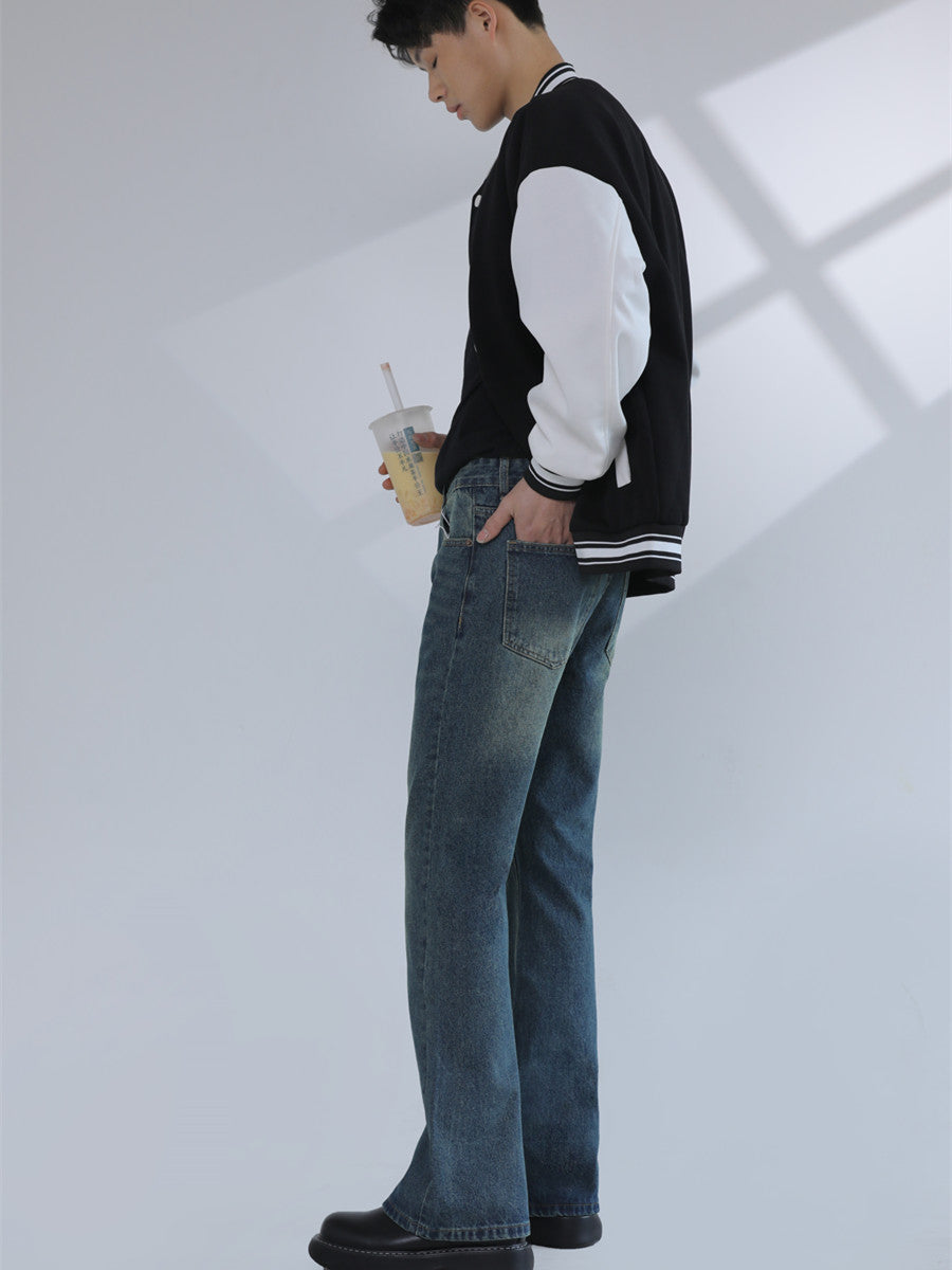 American Retro Blue Skinny Denim Men's Trendy Straight-leg Fancy Boys Vibe Pants High Street Popular Horn