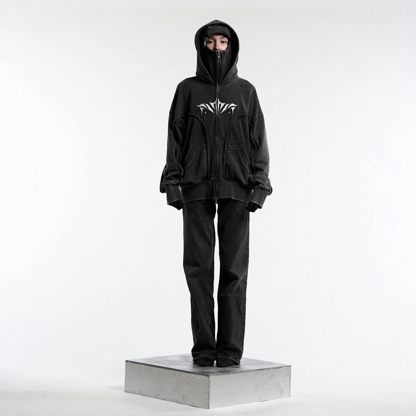 Y2K Ninja Hoodie Gothic Trendy Double Hat Design Functional Streetwear Vintage High Street Men Women Oversized Casual Pullover