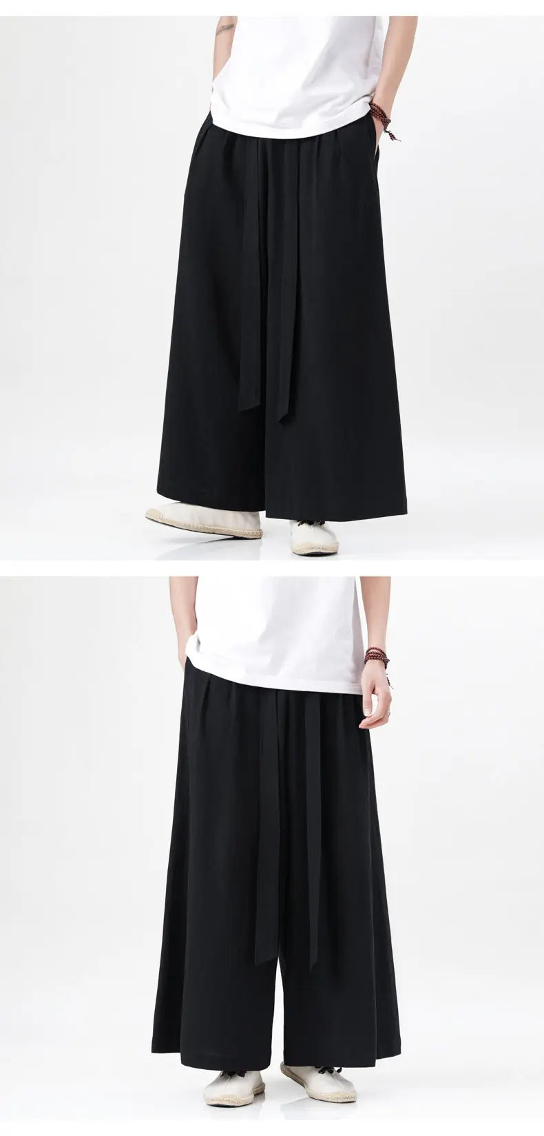 Spring Men Chinese Style Cotton Linen Harajuku Pants Men Kung Fu Kimono Trousers Male Street Wushu Wide Leg Pants Bottom