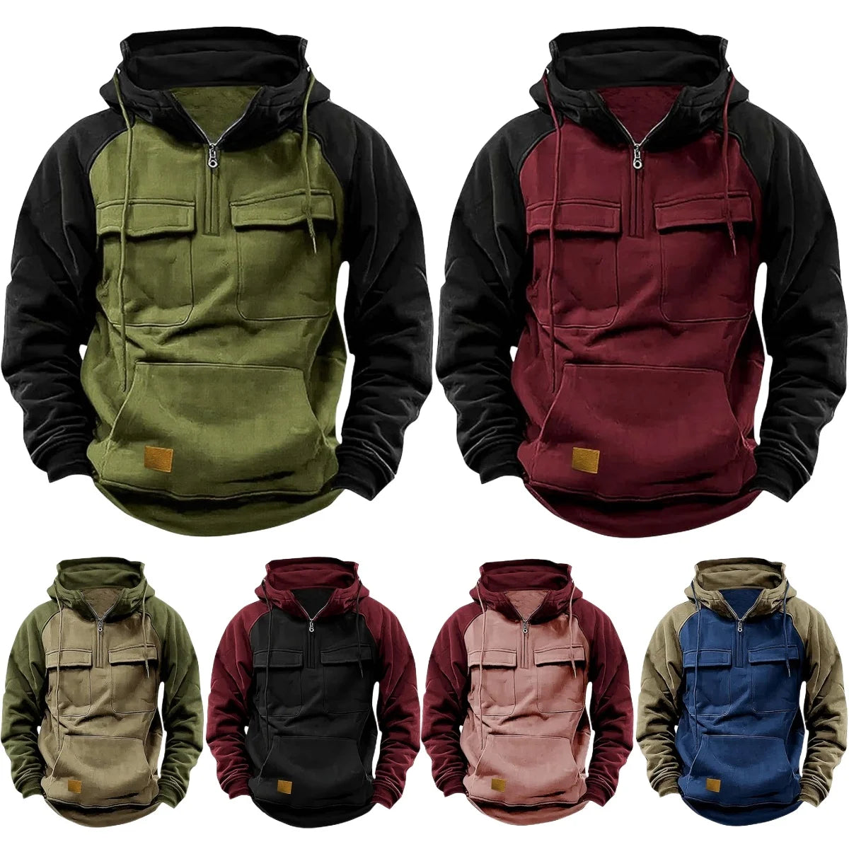 Men's Casual Hooded Sweatshirt Autumn Winter Fashionable Loose Workwear Multiple Pockets Youthful Design Long-Sleeved Hoodie