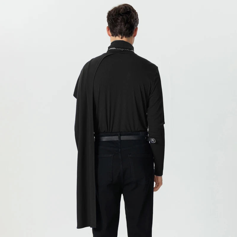 INCERUN Men Irregular Pullovers Solid Color Turtleneck Long Sleeve Knitted Casual Sweaters Streetwear Autumn 2023 Men Clothing