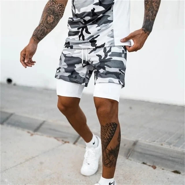 2024 summer mesh Sports Shorts Men Double-deck Jogging Running Shorts Men 2 IN 1 Mens GYM Shorts Fitness Workout Short Pants Man