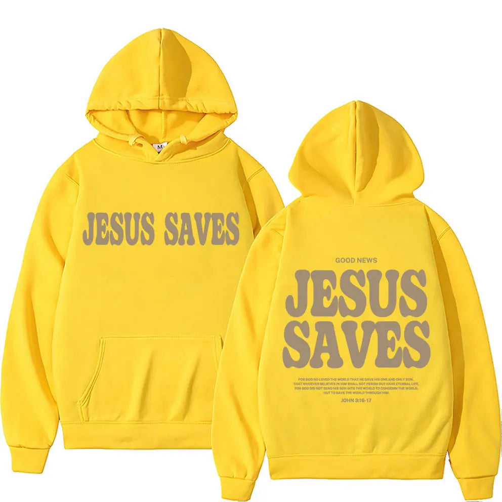Aesthetic Jesus Saves Hoodies Christian Apparel Print Oversized Sweatshirts Men Women Vintage Fashion Autumn/Winter Warm Hoodie