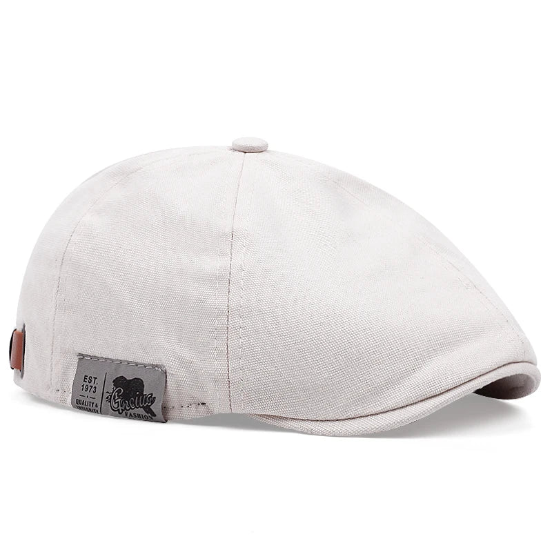 New Men's Vintage Linen Fashion Hip Hop Solid Beret Side Label 1973 Women's Hat Vintage Beanie Crowd Style Sun Beret