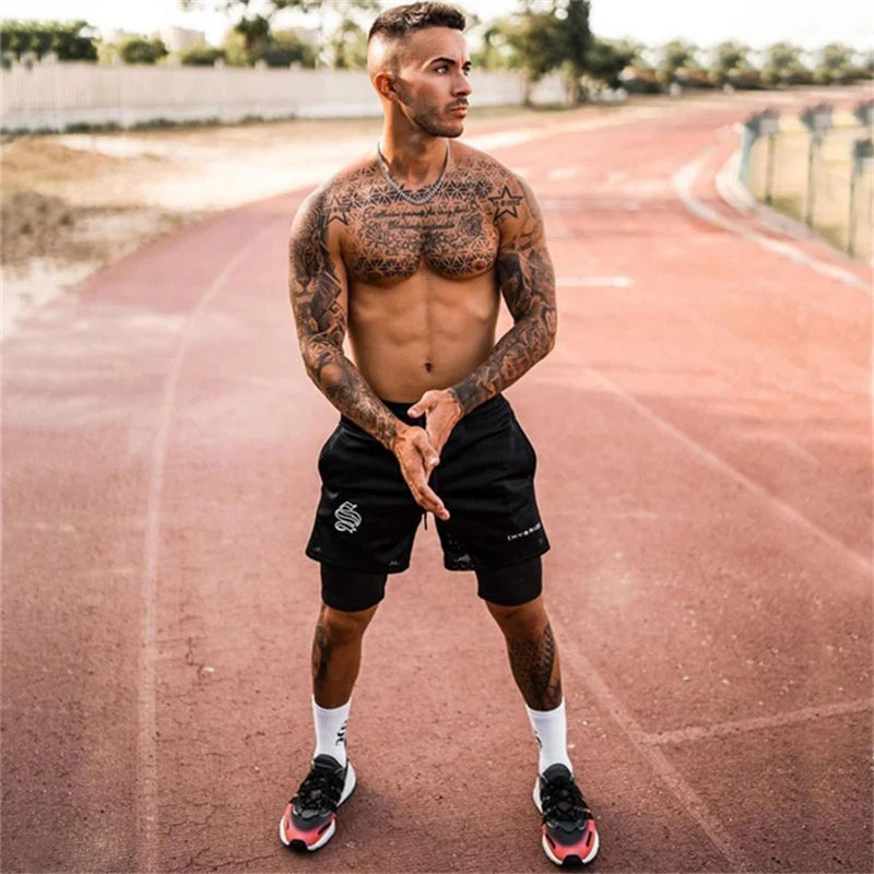 2024 summer mesh Sports Shorts Men Double-deck Jogging Running Shorts Men 2 IN 1 Mens GYM Shorts Fitness Workout Short Pants Man