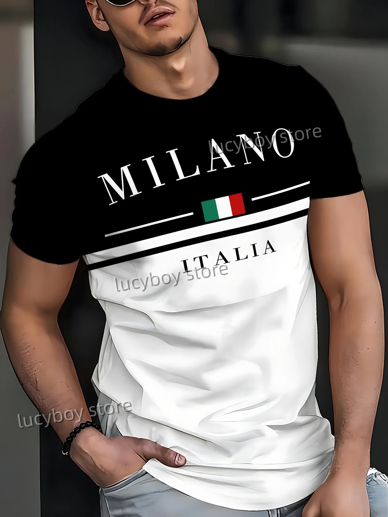 Men MILANO ITALIA Print American Style T-Shirt Man Short Sleeve Round Neck sport Tee Vintage Basketball T-shirt Men Clothes