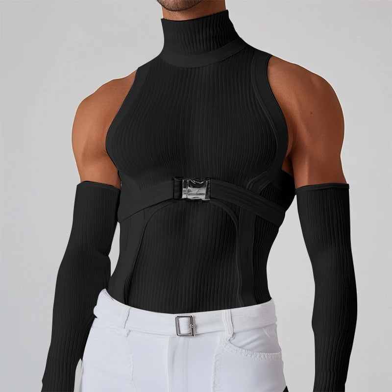 INCERUN 2025 Men T Shirts Patchwork Turtleneck Off Shoulder Long Sleeve Casual Men Clothing Streetwear Sexy Unisex Tee Tops