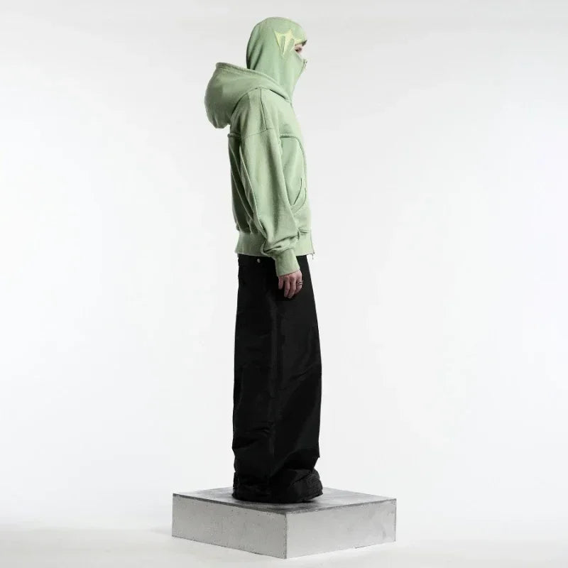 Y2K Ninja Hoodie Gothic Trendy Double Hat Design Functional Streetwear Vintage High Street Men Women Oversized Casual Pullover