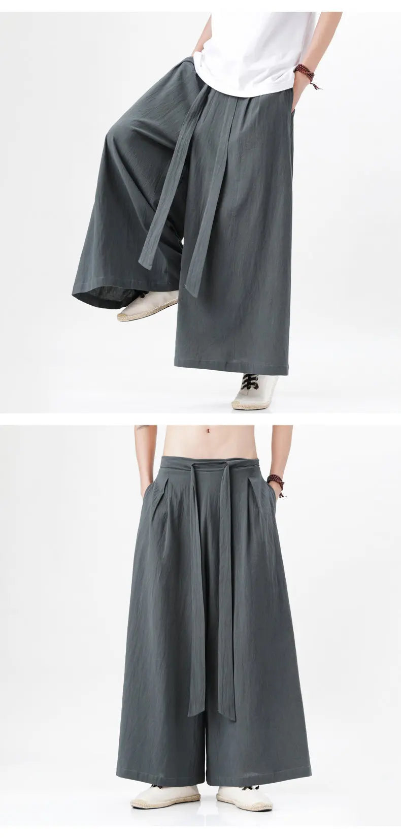 Spring Men Chinese Style Cotton Linen Harajuku Pants Men Kung Fu Kimono Trousers Male Street Wushu Wide Leg Pants Bottom