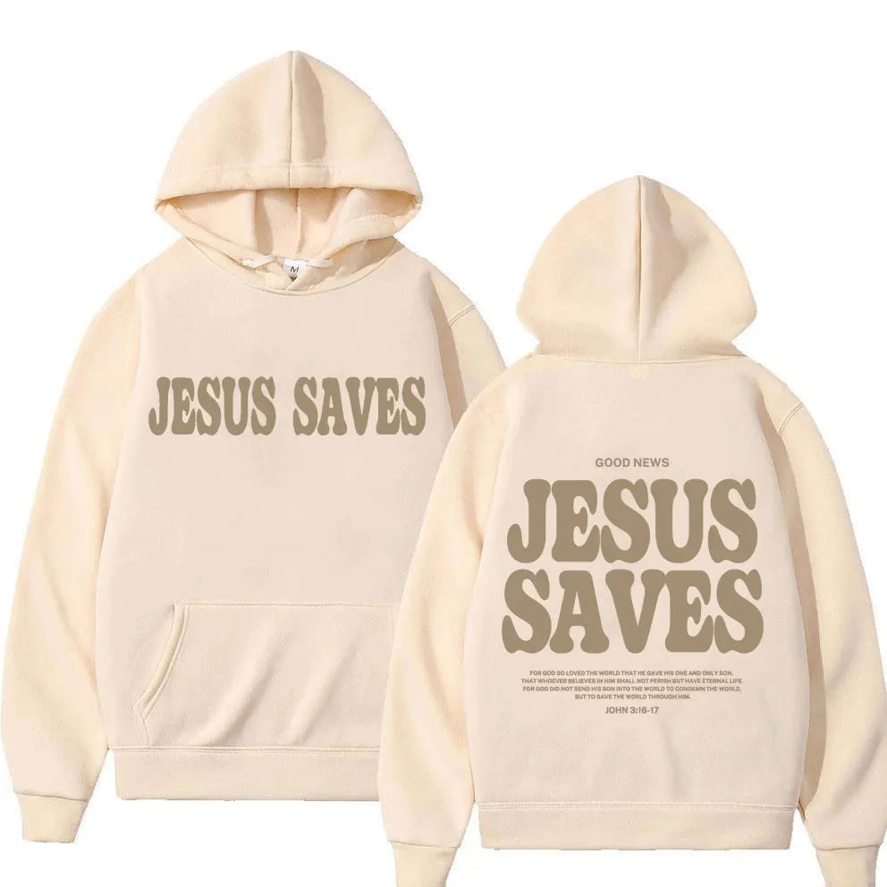 Aesthetic Jesus Saves Hoodies Christian Apparel Print Oversized Sweatshirts Men Women Vintage Fashion Autumn/Winter Warm Hoodie