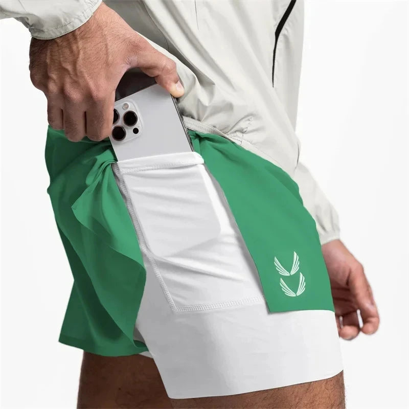 NEW Sports Shorts Men 2 In 1 Double-deck Shorts Summer Fitness sweatpants Jogging Running Shorts Elastic Woven casual shorts men