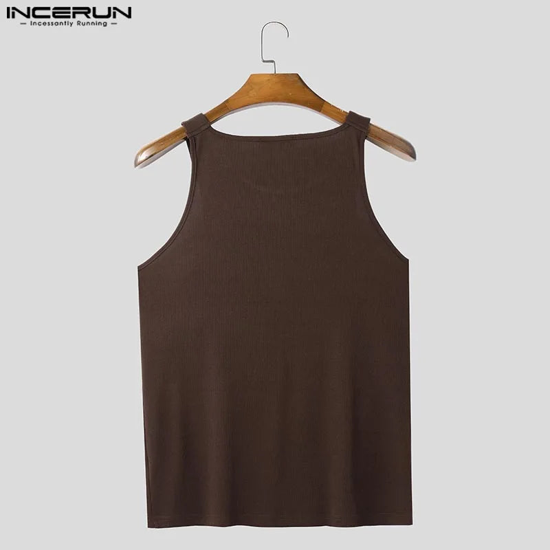 INCERUN Tops American Style Fashion New Men Deconstruction Design Metal Buckle Mesh Vests Casual Streetwear Male Solid Tank Tops