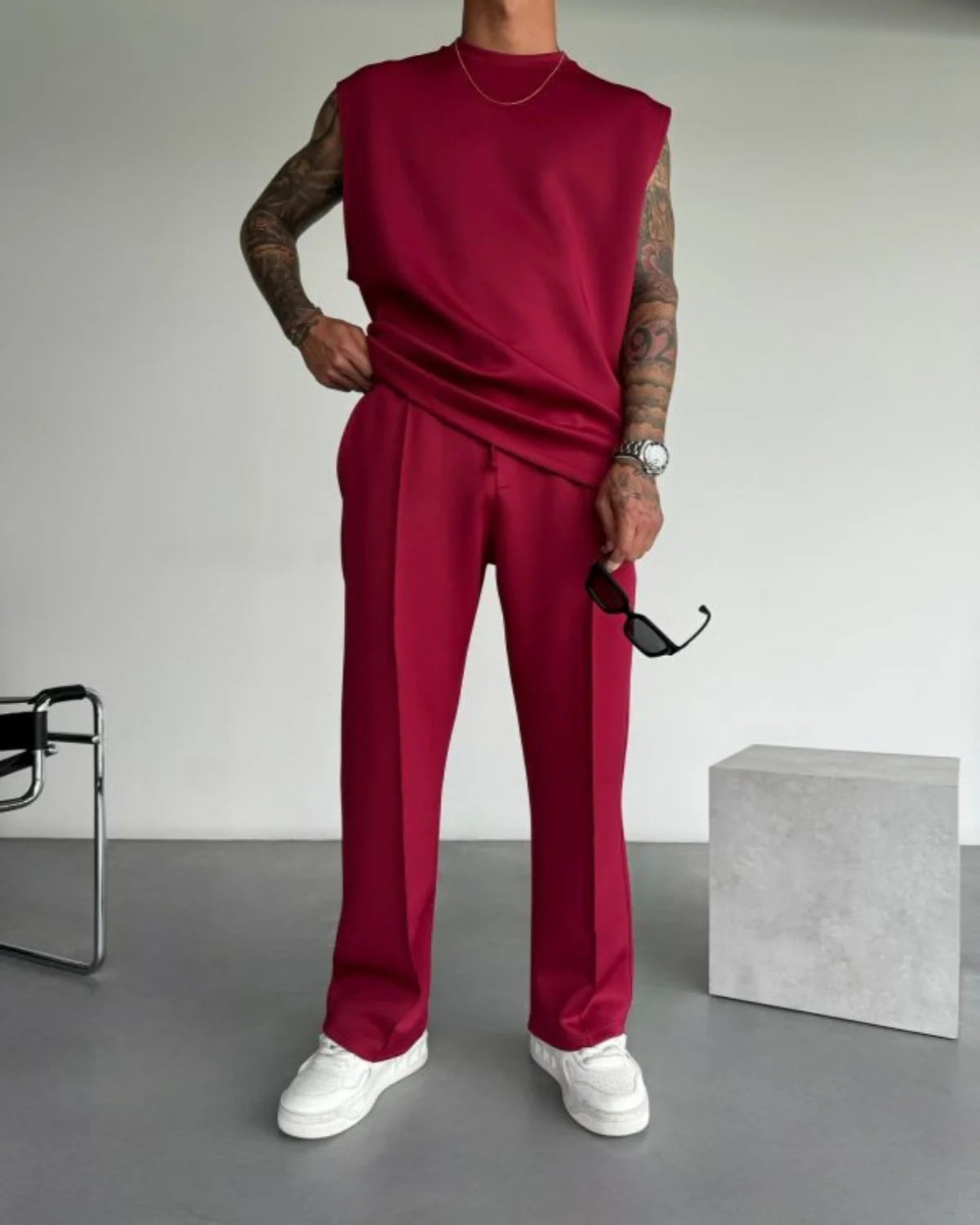 2025 Spring and summer men's new four seasons loose straight tube sports casual pants comfortable suit pants drawstring waistban