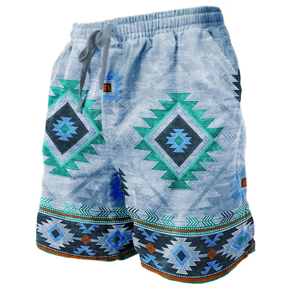 Ethnic Style 3D Print Beach Shorts Men's Vintage Casual Board Shorts Male Swimming Trunks Kids Short Pants Man Swimsuit Clothing