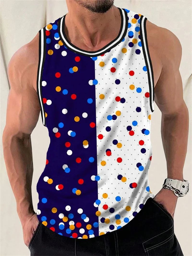 Simple Fashion Mens Summer Tank Tops Casual Daily Wear Sleeveless 3D Printed Crew Neck Vest Loose Breathable Streetwear Tops